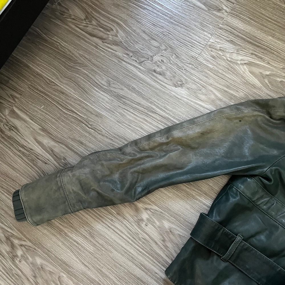 Diesel Liquid Space Hooded Leather Jacket Green Distressed Utility Belted Small - Picture 8 of 10